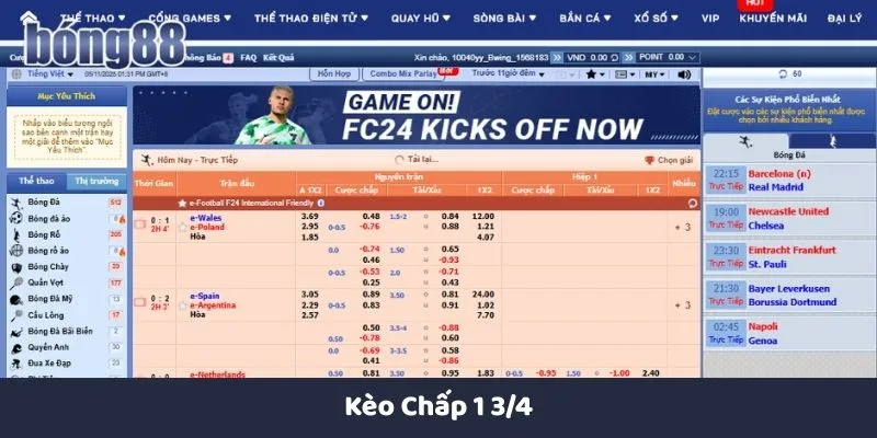 Kèo chấp 1 3/4