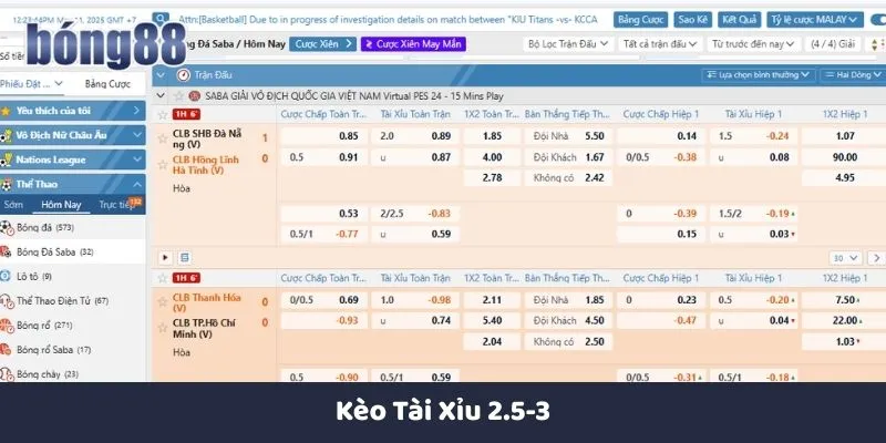 Kèo tài xỉu 2.5-3